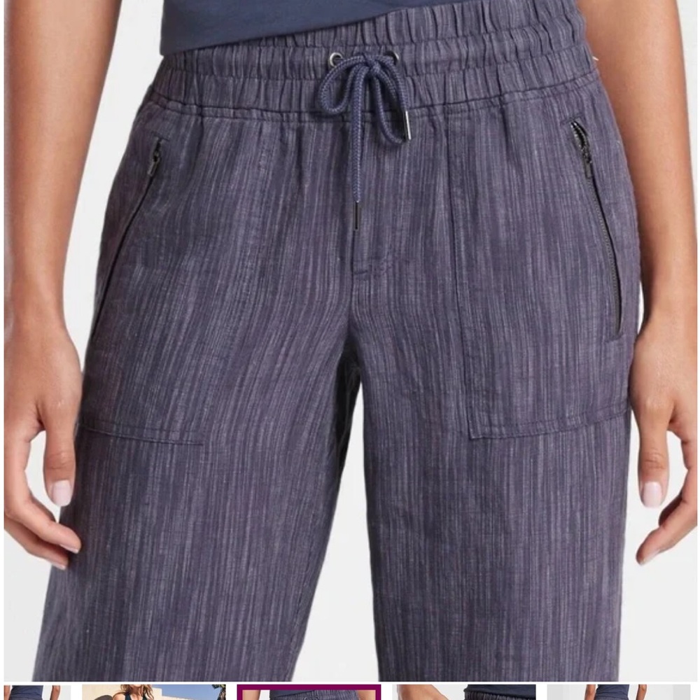 ATHLETA Cabo Linen Wide Leg Pants Blue Relaxed Resort wear Coastal grandma Sz 8 - Picture 12 of 14